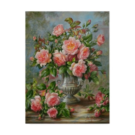 Albert Williams 'English Elegance Roses In A Silver Vase' Canvas Art,18x24